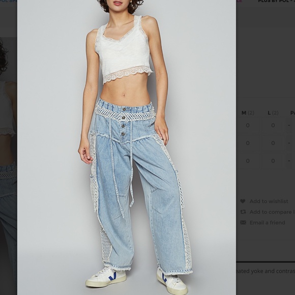 POL “ Palm Springs “ POL Pants with Pleated Yoke and Mesh Overlay Detail BR40 - Picture 5 of 6